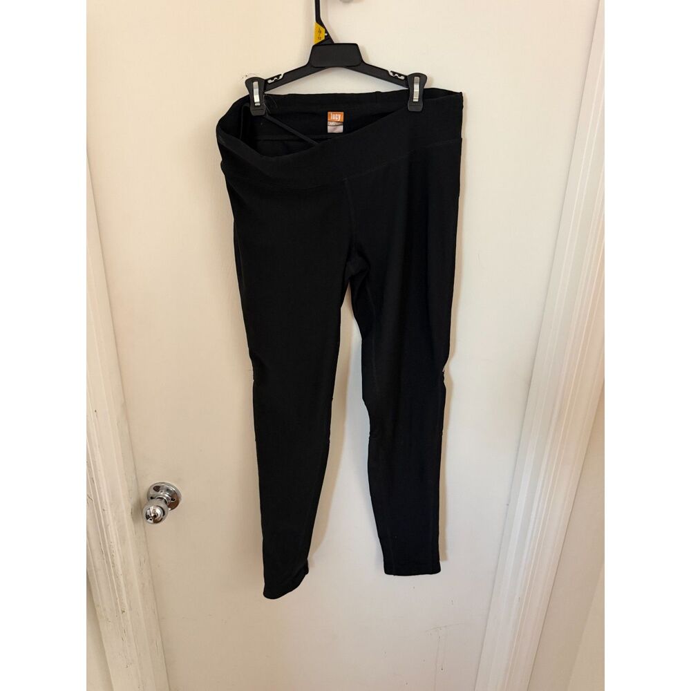 Lucy Tech Black Running Leggings with Ankle Zippers & Reflective Trim - Size M